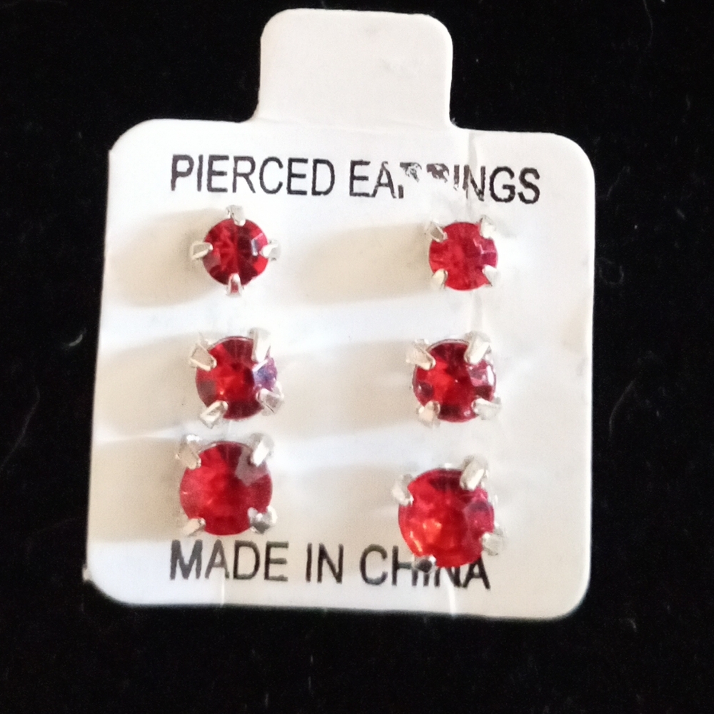 NEW Cute Red Crystal Stud Earrings- 3 Sets